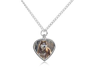 BTCOWZRV Personalized Pet Urn Cremation Necklace for Ashes - Husky Dog Pet Ashes Necklace - Custom Keepsake Necklace with Photo And Text, Memorial Heart Urn Pendant for Dogs Cat