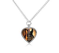 BTCOWZRV Personalized Pet Urn Cremation Necklace for Ashes - Instrumental Guitar Pet Ashes Necklace - Custom Keepsake Necklace with Photo And Text, Memorial Heart Urn Pendant for Dogs Cat