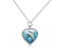 BTCOWZRV Personalized Pet Urn Cremation Necklace for Ashes - Kiss Dolphin Tale Pet Ashes Necklace - Custom Keepsake Necklace with Photo And Text, Memorial Heart Urn Pendant for Dogs Cat