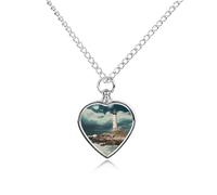 BTCOWZRV Personalized Pet Urn Cremation Necklace for Ashes - Lighthouse Seaside Pet Ashes Necklace - Custom Keepsake Necklace with Photo And Text, Memorial Heart Urn Pendant for Dogs Cat