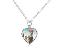 BTCOWZRV Personalized Pet Urn Cremation Necklace for Ashes - Mexican Llama Cactus Pet Ashes Necklace - Custom Keepsake Necklace with Photo And Text, Memorial Heart Urn Pendant for Dogs Cat