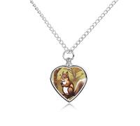 BTCOWZRV Personalized Pet Urn Cremation Necklace for Ashes - Nut-eating Squirrel Pet Ashes Necklace - Custom Keepsake Necklace with Photo And Text, Memorial Heart Urn Pendant for Dogs Cat