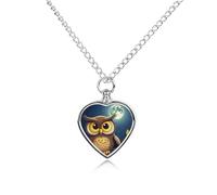 BTCOWZRV Personalized Pet Urn Cremation Necklace for Ashes - Owl And Yellow Moon Pet Ashes Necklace - Custom Keepsake Necklace with Photo And Text, Memorial Heart Urn Pendant for Dogs Cat