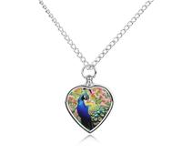 BTCOWZRV Personalized Pet Urn Cremation Necklace for Ashes - Peacock Pet Ashes Necklace - Custom Keepsake Necklace with Photo And Text, Memorial Heart Urn Pendant for Dogs Cat