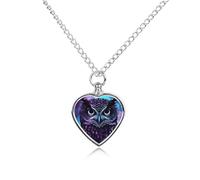 BTCOWZRV Personalized Pet Urn Cremation Necklace for Ashes - Purple Owl Pet Ashes Necklace - Custom Keepsake Necklace with Photo And Text, Memorial Heart Urn Pendant for Dogs Cat