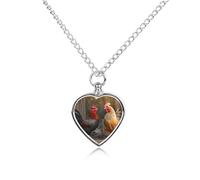 BTCOWZRV Personalized Pet Urn Cremation Necklace for Ashes - Rooster And Chicken Pet Ashes Necklace - Custom Keepsake Necklace with Photo And Text, Memorial Heart Urn Pendant for Dogs Cat