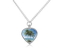 BTCOWZRV Personalized Pet Urn Cremation Necklace for Ashes - Sea Palm Trees Pet Ashes Necklace - Custom Keepsake Necklace with Photo And Text, Memorial Heart Urn Pendant for Dogs Cat