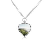 BTCOWZRV Personalized Pet Urn Cremation Necklace for Ashes - Seaside Golf Course Pet Ashes Necklace - Custom Keepsake Necklace with Photo And Text, Memorial Heart Urn Pendant for Dogs Cat
