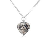 BTCOWZRV Personalized Pet Urn Cremation Necklace for Ashes - Shih Tzu Pet Ashes Necklace - Custom Keepsake Necklace with Photo And Text, Memorial Heart Urn Pendant for Dogs Cat