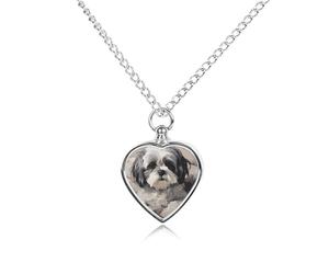 BTCOWZRV Personalized Pet Urn Cremation Necklace for Ashes - Shih Tzu Pet Ashes Necklace - Custom Keepsake Necklace with Photo And Text, Memorial Heart Urn Pendant for Dogs Cat