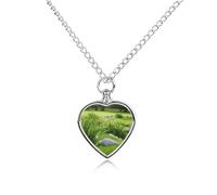 BTCOWZRV Personalized Pet Urn Cremation Necklace for Ashes - Spring Green Grass Pet Ashes Necklace - Custom Keepsake Necklace with Photo And Text, Memorial Heart Urn Pendant for Dogs Cat