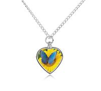 BTCOWZRV Personalized Pet Urn Cremation Necklace for Ashes - Sunflower Blue Butterfly Pet Ashes Necklace - Custom Keepsake Necklace with Photo And Text, Memorial Heart Urn Pendant for Dogs Cat