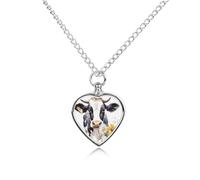 BTCOWZRV Personalized Pet Urn Cremation Necklace for Ashes - Watercolor Cow And Daisy Flower Pet Ashes Necklace - Custom Keepsake Necklace with Photo And Text, Memorial Heart Urn Pendant for Dogs Cat