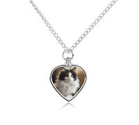 BTCOWZRV Personalized Pet Urn Cremation Necklace for Ashes - White And Black Kitten Sitting Pet Ashes Necklace - Custom Keepsake Necklace with Photo And Text, Memorial Heart Urn Pendant for Dogs Cat