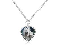 BTCOWZRV Personalized Pet Urn Cremation Necklace for Ashes - White Dog Pet Ashes Necklace - Custom Keepsake Necklace with Photo And Text, Memorial Heart Urn Pendant for Dogs Cat