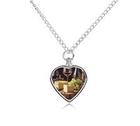 BTCOWZRV Personalized Pet Urn Cremation Necklace for Ashes - White Wine Cheese Cake Grapes Pet Ashes Necklace - Custom Keepsake Necklace with Photo And Text, Memorial Heart Urn Pendant for Dogs Cat
