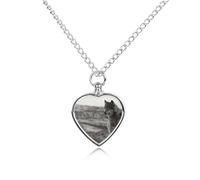 BTCOWZRV Personalized Pet Urn Cremation Necklace for Ashes - Wolf On The Grass Pet Ashes Necklace - Custom Keepsake Necklace with Photo And Text, Memorial Heart Urn Pendant for Dogs Cat
