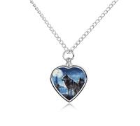 BTCOWZRV Personalized Pet Urn Cremation Necklace for Ashes - Wolfs Pet Ashes Necklace - Custom Keepsake Necklace with Photo And Text, Memorial Heart Urn Pendant for Dogs Cat