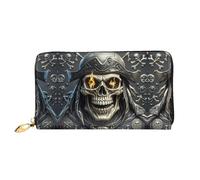 BTCOWZRV Pirate Skull Leather Wallet for Women Long Coin Purse Ultra Slim Credit Cards Holder Bifold Clutch
