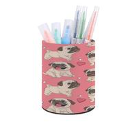 BTCOWZRV Pug Dog Pen Holder Cute Leather Pencil Holder for Desk Stylish Multifunctional Pencil Cup Round Desktop Organizer Pen Organizer Pen Cup Makeup Brush Holder for Home Office