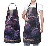 BTCOWZRV Purple Cabbage Aprons with 2 Pockets Waterproof Kitchen Aprons Adjustable Bib Apron Chef Apron for Women Men, Black, One Size, Black, One Size