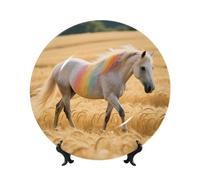 BTCOWZRV Rainbow Horse Bone China Decorative Plate,6in（15cm） Ceramic Decorative Plates with Display Stand,Ceramic Ornaments Art Porcelain Plate for Home Office Wall Decor Collections Plates