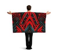BTCOWZRV Red and black ethnic pattern on black background Flag Cape with Sleeves for Adults, Wearable Flag Cloak Lightweight Body Flag Cloak Outfits Costume Accessories for Party Favors Celebrations