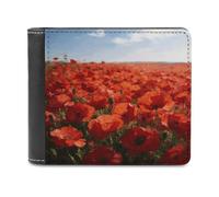 BTCOWZRV Red Poppy Leather Wallet for Men Extra Capacity Bifold Wallet Slim Front Pocket Wallets Cash Pocket Credit Card Holder