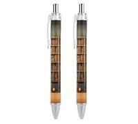 BTCOWZRV Retro Bookshelf Ballpoint Pens - 0.5mm Retractable Gel Pens with Comfortable Grip, No Bleed Black Ink, Personalized Ball Point Pen Smooth Writing Pens Gift for Men Women