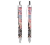BTCOWZRV Romantic Paris Eiffel Tower Ballpoint Pens 2 PCS - 0.5mm Retractable Gel Pens with Comfortable Grip, No Bleed Black Ink, Personalized Ball Point Pen Smooth Writing Pens Gift for Men Women