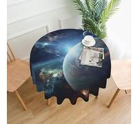 BTCOWZRV Round Tablecloth 60 inch Space Planet Table Cloth Water Repellent Wrinkle-Free Decorative Table Covers for Dining Circle Tablecloth for Kitchen Party Patio Indoor and Outdoor Use