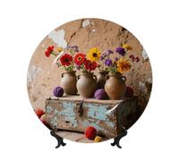 BTCOWZRV Rustic Colorful Bone China Decorative Plate,10in（25cm） Ceramic Decorative Plates with Display Stand,Ceramic Ornaments Art Porcelain Plate for Home Office Wall Decor Collections Plates