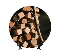 BTCOWZRV Rustic Wood Bone China Decorative Plate,8in（20cm） Ceramic Decorative Plates with Display Stand,Ceramic Ornaments Art Porcelain Plate for Home Office Wall Decor Collections Plates