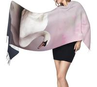 Btcowzrv Scarf for Women cashmere Shawl White Swan Scarves Lightweight Wraps for Fall Winter Fringed Shawl for Wedding, White Swan, One Size