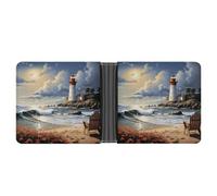 BTCOWZRV Sea Lighthouse Sandbeach Wallet, Minimalist Business Card Holder, Slim Bifold Wallet, Multiple Card Slots for Cash And Cards, Ideal for Men Women Daily Work Office Travel