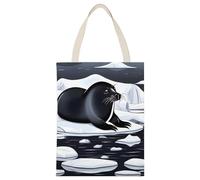 BTCOWZRV Seals on Ice Canvas Tote Bag, Reusable Tote Gift Bags, Foldable Reusable Shopping Handbag for Grocery Beach Travel Office Daily Commute
