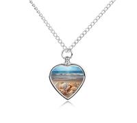 BTCOWZRV Seashells on The Sandy Beach Pet Cremation Jewelry for Ashes Pet Heart Urn Necklace for Ashes Memorial Pendant Necklace Keepsake Jewelry Urn Locket Keepsake Pendant for Dog Cat Puppy