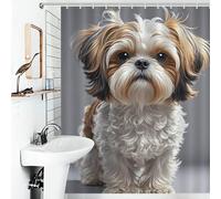 BTCOWZRV Shih Tzu Dog Shower Curtain Winter Waterproof Bath Curtain Washable Cloth Shower Curtain Set Modern Minimalist Home Bathroom Curtain Decor with 12 Hooks 60x72 Inches