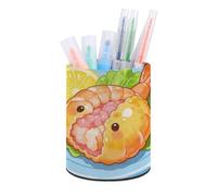 BTCOWZRV Shrimp Stuffed Pen Holder Elegant Minimalist PU Leather Desktop Organizer, Round Stylish Stationery Storage Container for Office Desk Vanity Table Home Decor Gift
