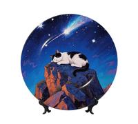 BTCOWZRV Sleep Cat Bone China Decorative Plate,8in（20cm） Ceramic Decorative Plates with Display Stand,Ceramic Ornaments Art Porcelain Plate for Home Office Wall Decor Collections Plates