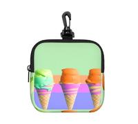 BTCOWZRV Small Neoprene Pouch, Mini Portable Makeup Bag With Carabiner Keychain Waterproof Travel Coin Purse Storage Bag Ice Cream Rainbow Gradient Clutch Cosmetic Organizer For Women