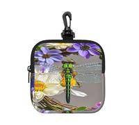 BTCOWZRV Small Neoprene Pouch, Mini Portable Makeup Bag With Carabiner Keychain Waterproof Travel Coin Purse Storage Bag Image Of Dragonfly In Wreath Clutch Cosmetic Organizer For Women