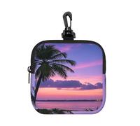 BTCOWZRV Small Neoprene Pouch, Mini Portable Makeup Bag With Carabiner Keychain Waterproof Travel Coin Purse Storage Bag Palm Tree Purple Sunset Clutch Cosmetic Organizer For Women