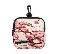 BTCOWZRV Small Neoprene Pouch, Mini Portable Makeup Bag With Carabiner Keychain Waterproof Travel Coin Purse Storage Bag Japanese Floral Cherry Blossom Clutch Cosmetic Organizer For Women