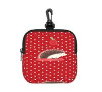 BTCOWZRV Small Neoprene Pouch, Mini Portable Makeup Bag With Carabiner Keychain Waterproof Travel Coin Purse Storage Bag Red Polka Dot Hedgehog Clutch Cosmetic Organizer For Women