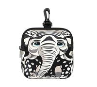 BTCOWZRV Small Neoprene Pouch, Mini Portable Makeup Bag With Carabiner Keychain Waterproof Travel Coin Purse Storage Bag Black And White Elephant Clutch Cosmetic Organizer For Women