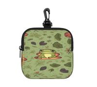 BTCOWZRV Small Neoprene Pouch, Mini Portable Makeup Bag With Carabiner Keychain Waterproof Travel Coin Purse Storage Bag Frogs And Mushrooms Clutch Cosmetic Organizer For Women