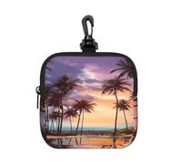 BTCOWZRV Small Neoprene Pouch, Mini Portable Makeup Bag With Carabiner Keychain Waterproof Travel Coin Purse Storage Bag Palm Trees Landscape Clutch Cosmetic Organizer For Women