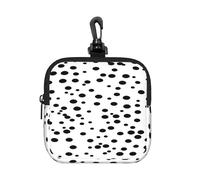 BTCOWZRV Small Neoprene Pouch, Mini Portable Makeup Bag With Carabiner Keychain Waterproof Travel Coin Purse Storage Bag Black And White Polka Dot Clutch Cosmetic Organizer For Women