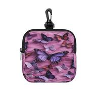 BTCOWZRV Small Neoprene Pouch, Mini Portable Makeup Bag With Carabiner Keychain Waterproof Travel Coin Purse Storage Bag All Butterflies Are On Purple Background Clutch Cosmetic Organizer For Women